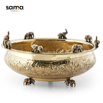 Elegant Brass Elephant Urli | Traditional Indian Decorative Bowl for Home Décor & Festive Celebrations - Sama Homes
