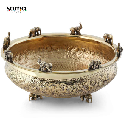 Elegant Brass Elephant Urli | Traditional Indian Decorative Bowl for Home Décor & Festive Celebrations - Sama Homes