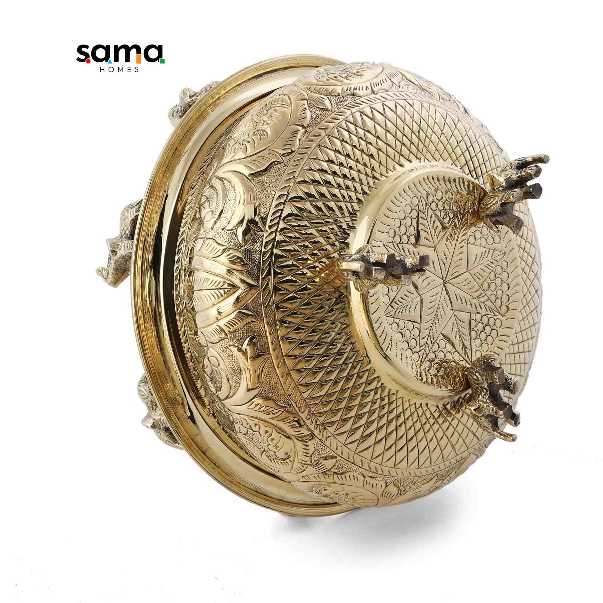 Elegant Brass Elephant Urli | Traditional Indian Decorative Bowl for Home Décor & Festive Celebrations - Sama Homes
