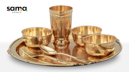7-Piece Brass Etched Dinner Set | Handcrafted Traditional Tableware for Healthy Living | Eco-Friendly Dining Essentials - Sama Homes