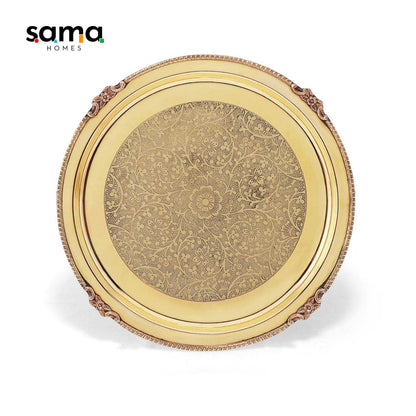 Brass Etched Full Plate | Handcrafted Indian Tableware | Eco-Friendly Decorative Dinner Plate - Sama Homes