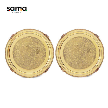 Brass Etched Full Plate | Handcrafted Indian Tableware | Eco-Friendly Decorative Dinner Plate - Sama Homes