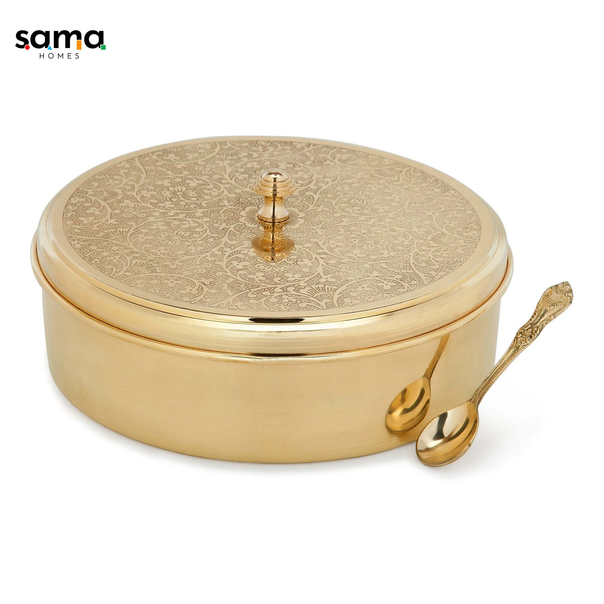 Sama Homes Beautiful Antique Brass Etched Spice Box/Masala box 9" with 7 detachable containers - Sama Homes