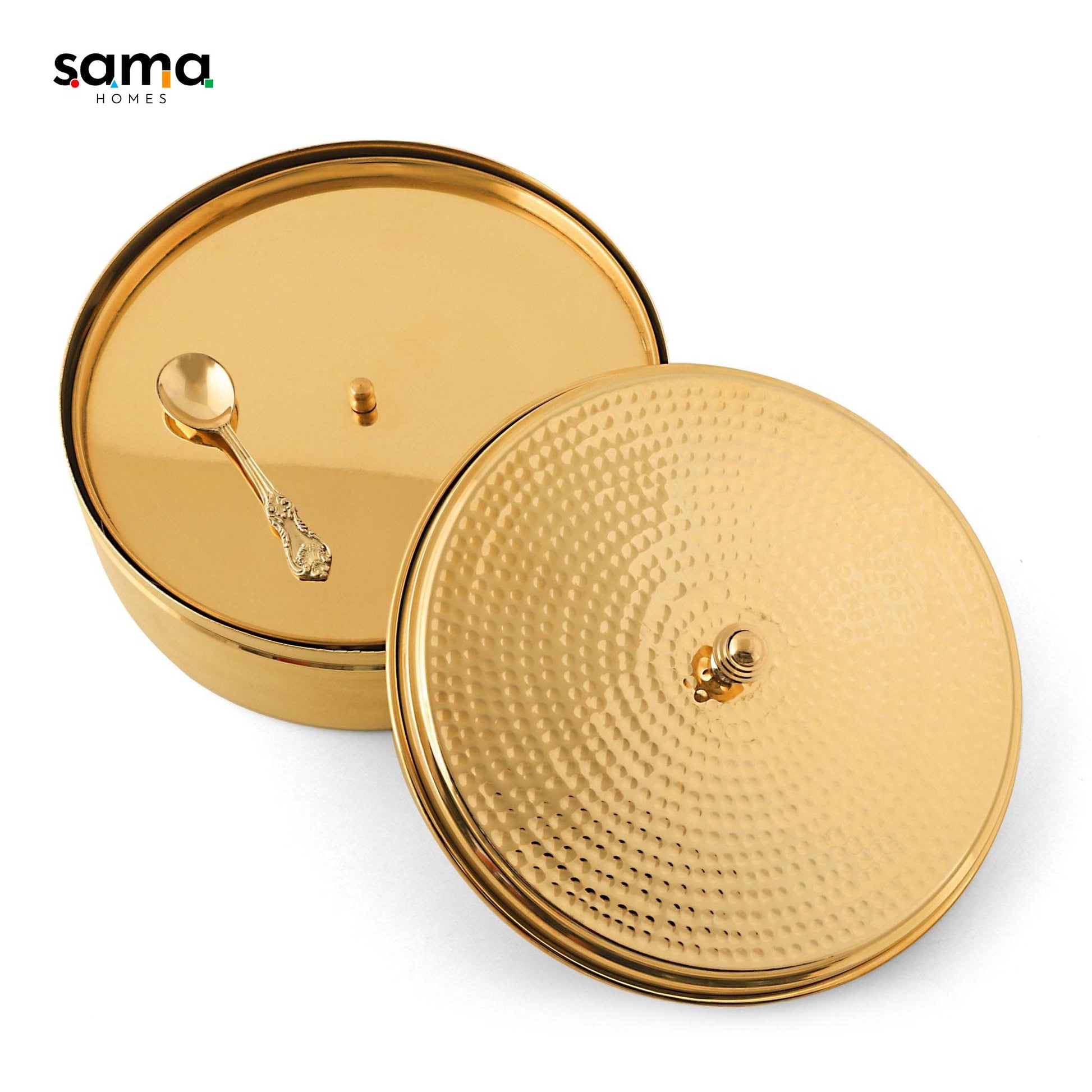 Brass Hammered Spices Box/Masala Box 9" with 7 Compartments - Sama Homes - Image 2