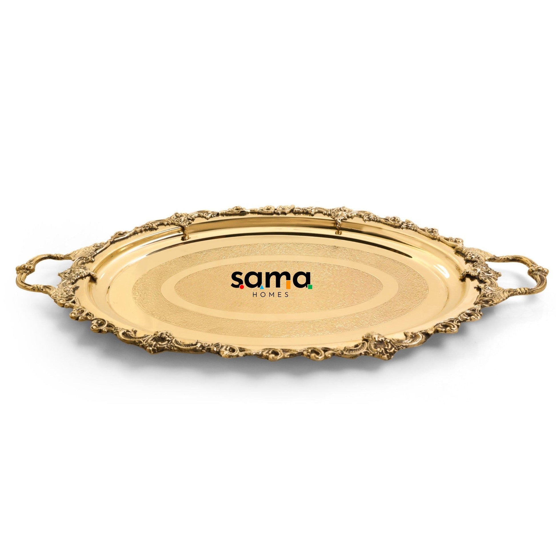 Handcrafted Brass Mughal Maharaja Serving Tray - Elegant Traditional Serveware - Sama Homes