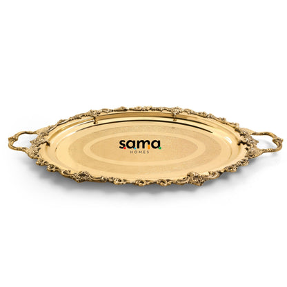 Handcrafted Brass Mughal Maharaja Serving Tray - Elegant Traditional Serveware - Sama Homes