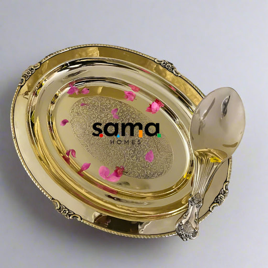 Brass Rice Plate with Rice Serving Spoon - Sama Homes