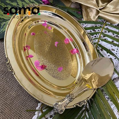 Brass Rice Plate with Rice Serving Spoon - Sama Homes