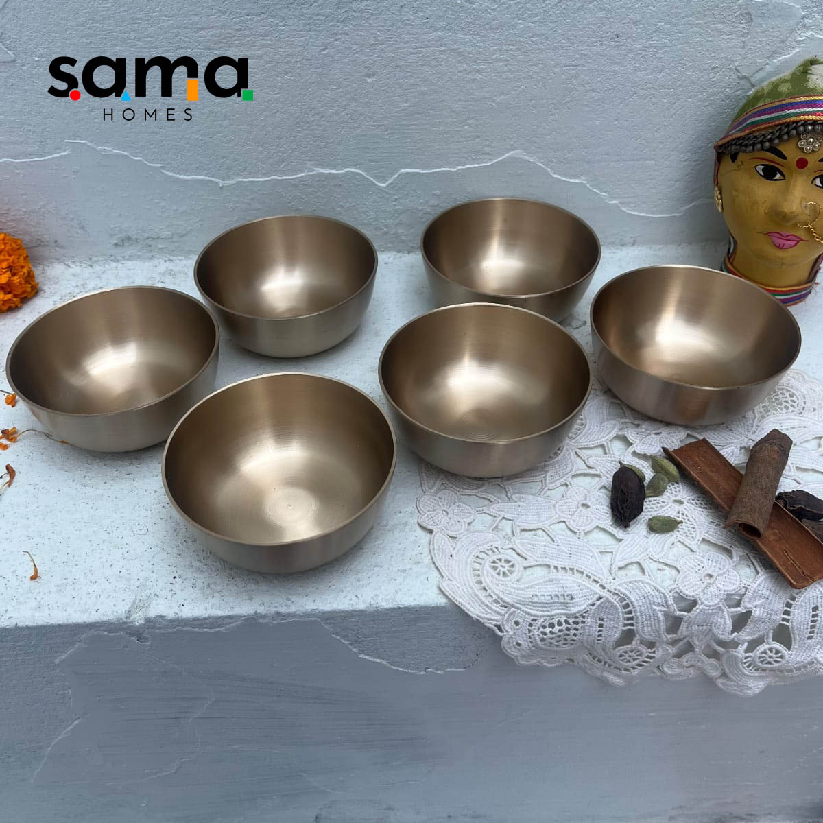 Bronze / Kansa Bowls or Katori Set of 6 Bowls - Sama Homes