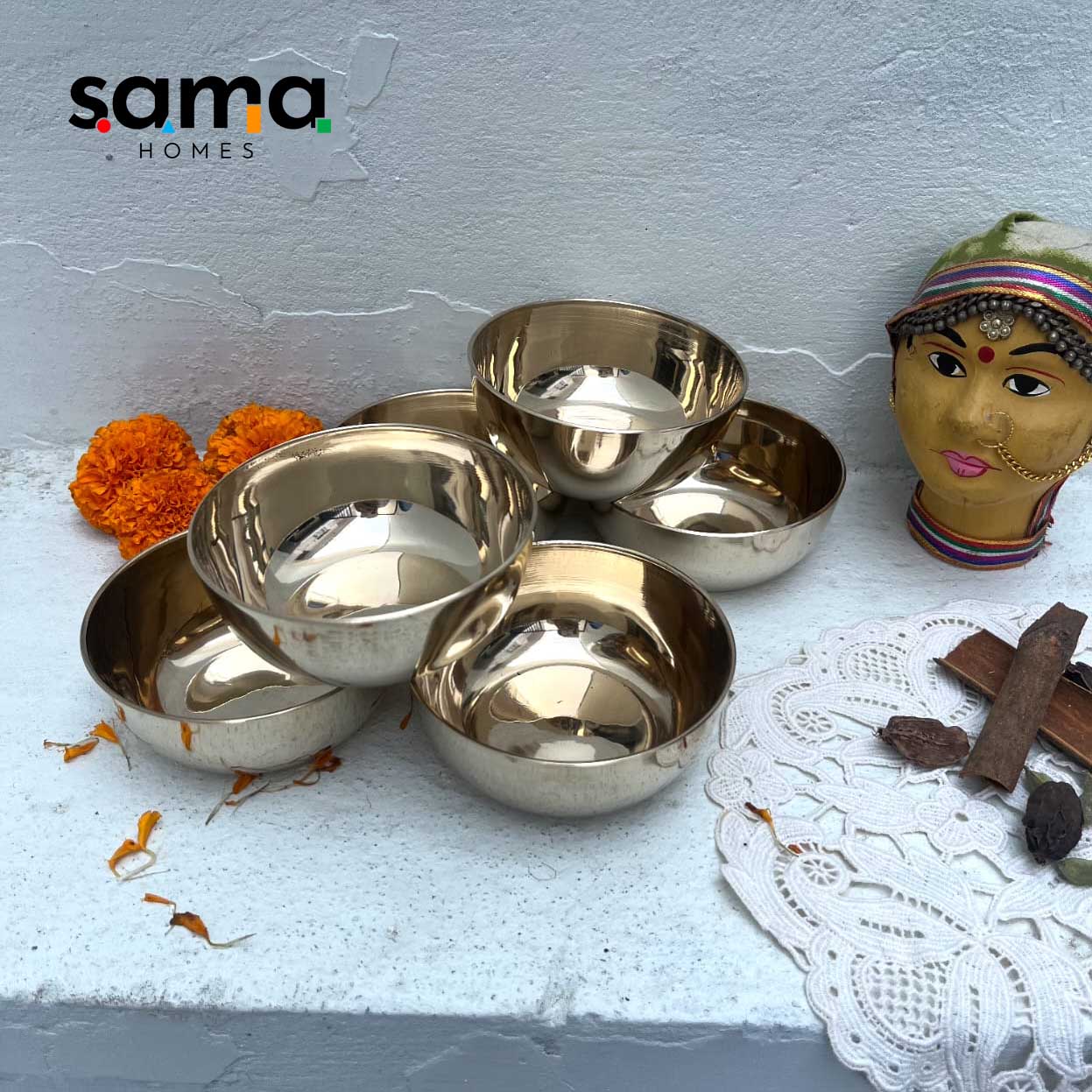 Bronze / Kansa Bowls or Katori Set of 6 Bowls - Sama Homes