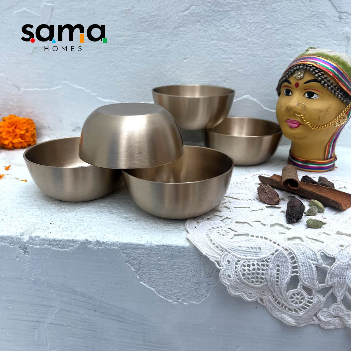 Bronze / Kansa Bowls or Katori Set of 6 Bowls - Sama Homes