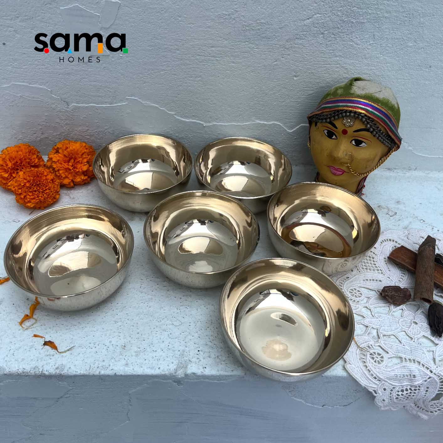 Bronze / Kansa Bowls or Katori Set of 6 Bowls - Sama Homes