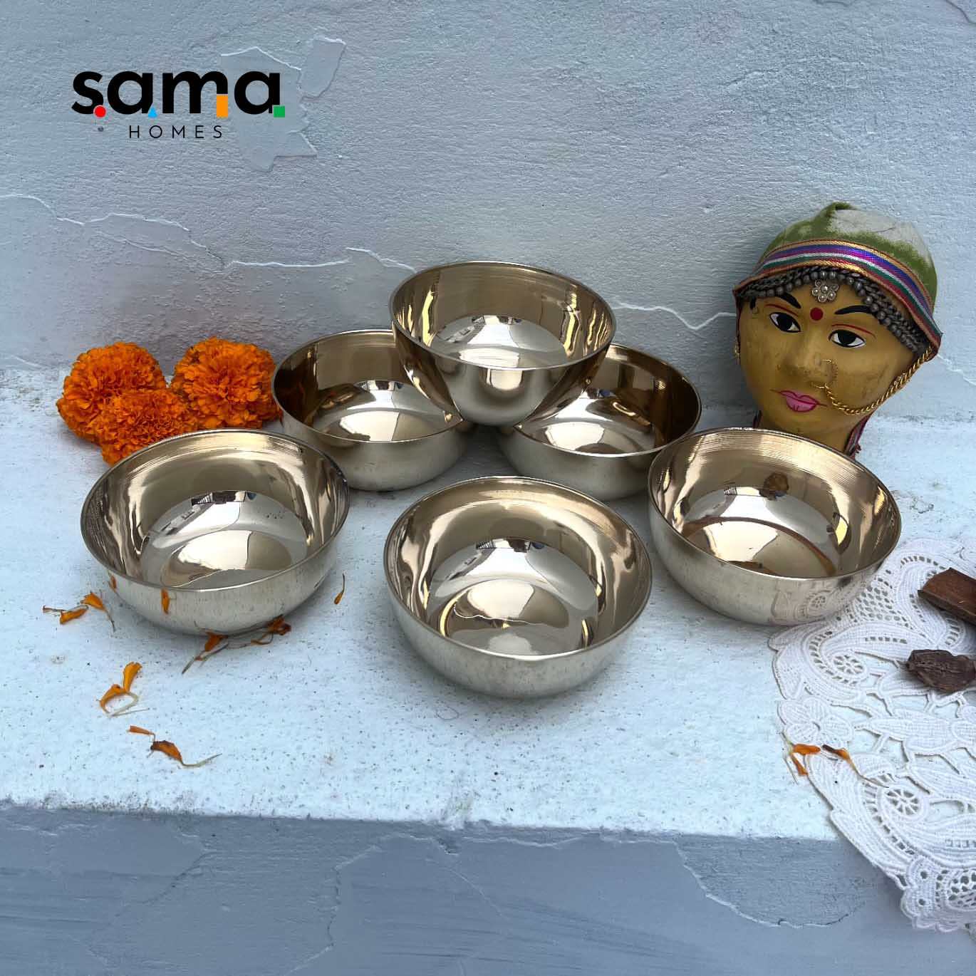 Bronze / Kansa Bowls or Katori Set of 6 Bowls - Sama Homes