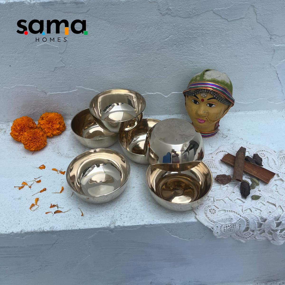 Bronze / Kansa Bowls or Katori Set of 6 Bowls - Sama Homes