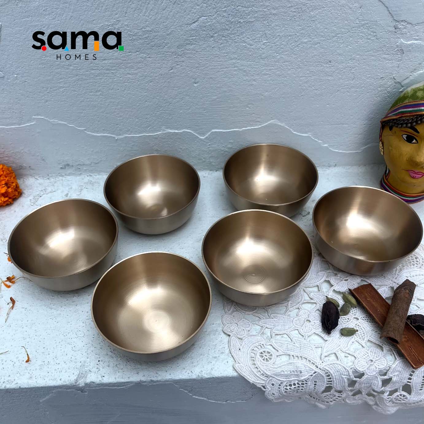 Bronze / Kansa Bowls or Katori Set of 6 Bowls - Sama Homes