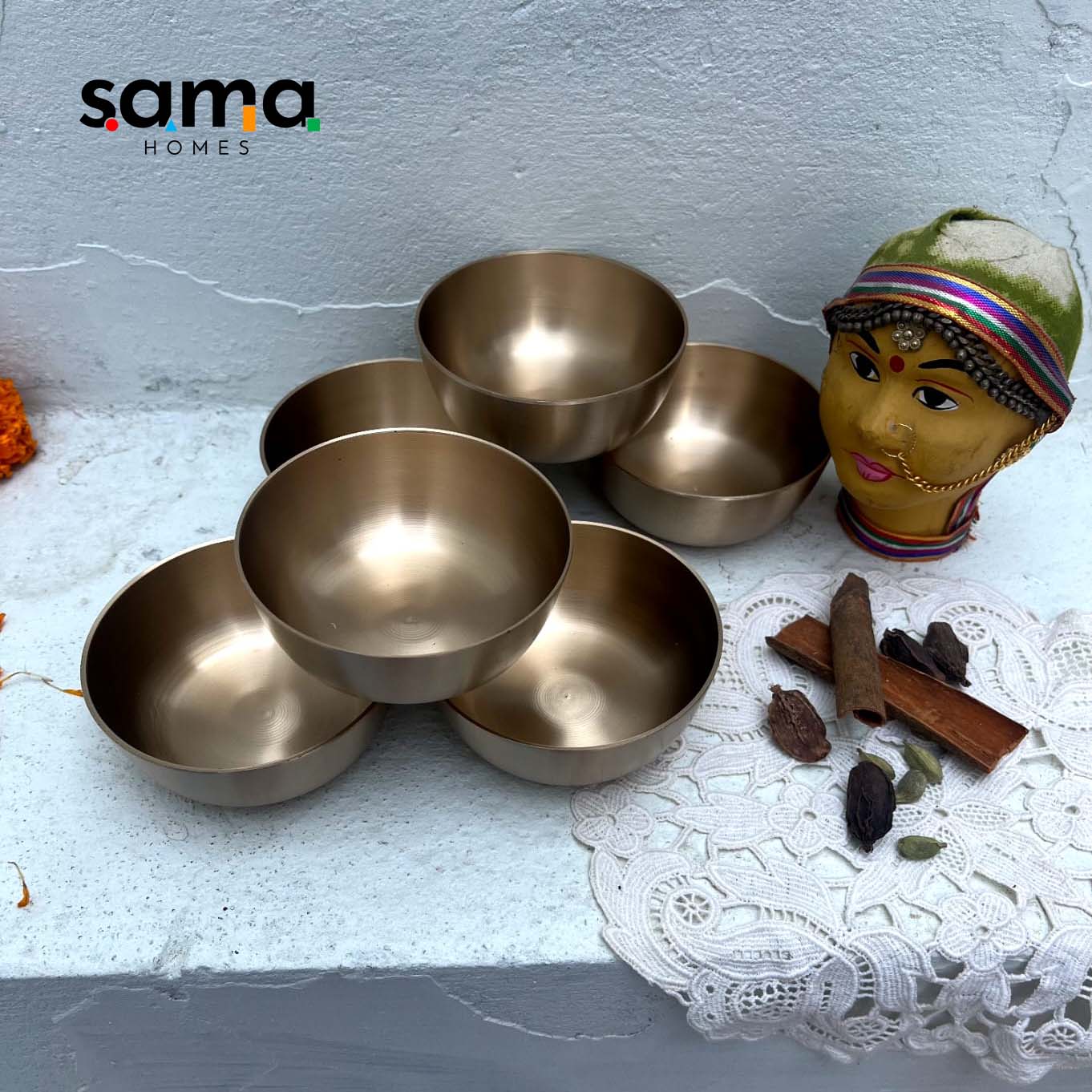 Bronze / Kansa Bowls or Katori Set of 6 Bowls - Sama Homes