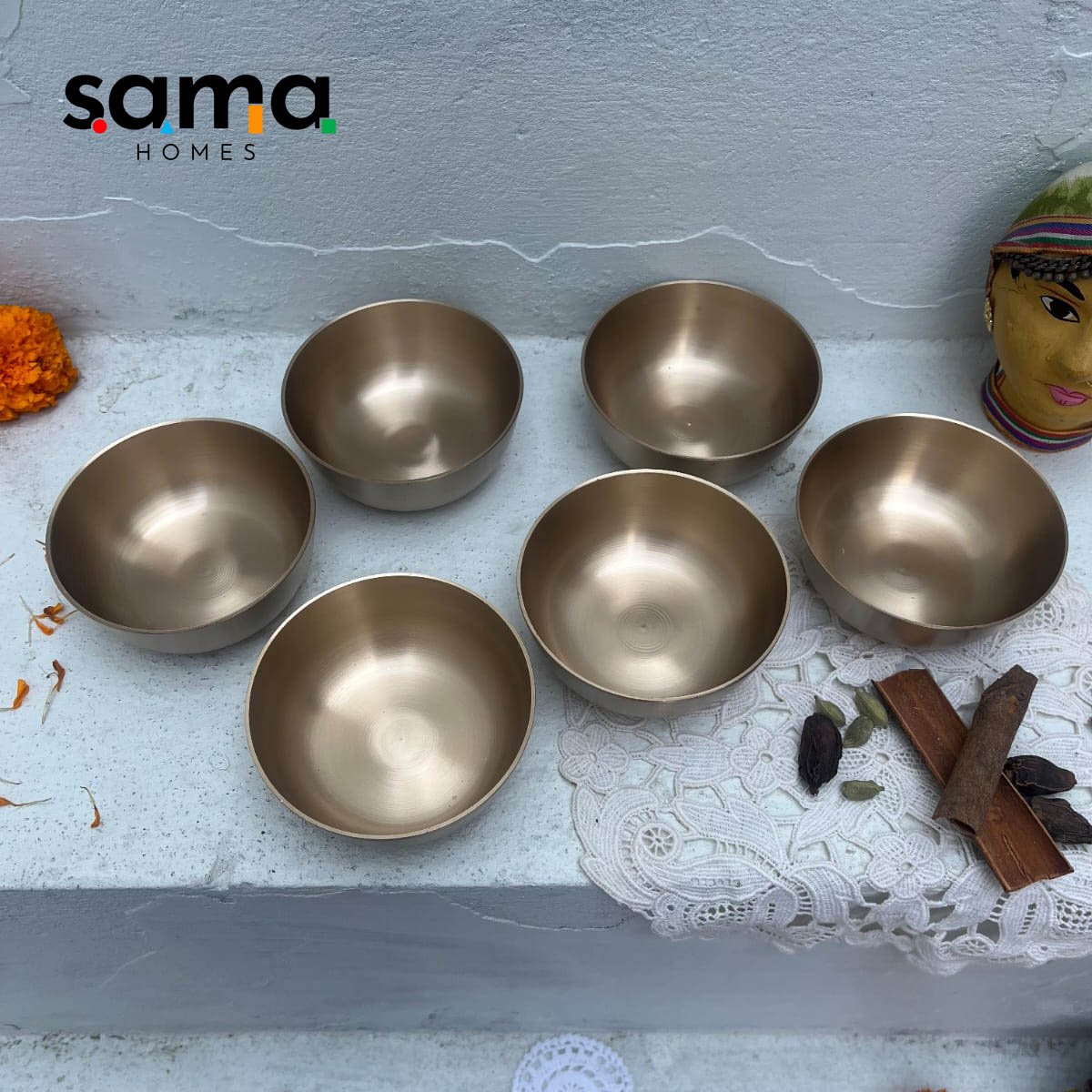 Bronze / Kansa Bowls or Katori Set of 6 Bowls - Sama Homes - Image 8