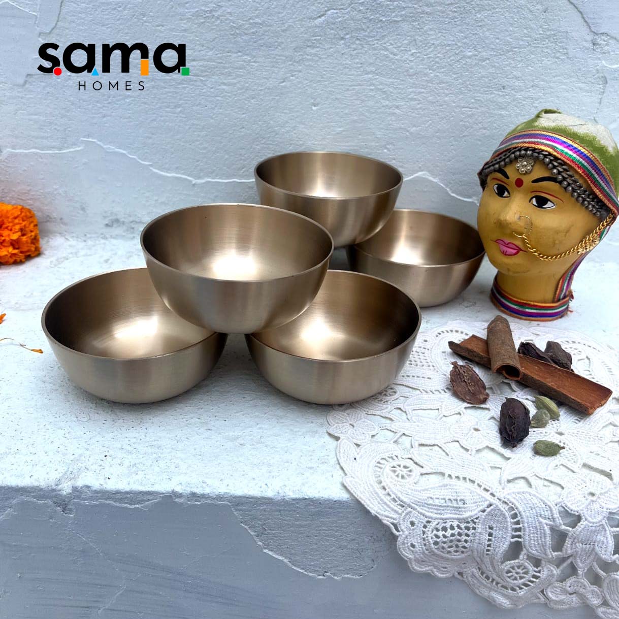 Bronze / Kansa Bowls or Katori Set of 6 Bowls - Sama Homes - Image 7