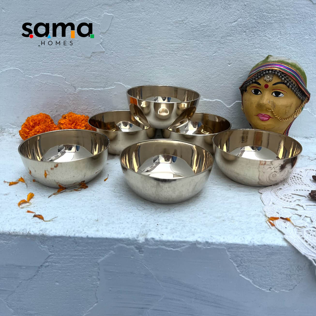 Bronze / Kansa Bowls or Katori Set of 6 Bowls - Sama Homes