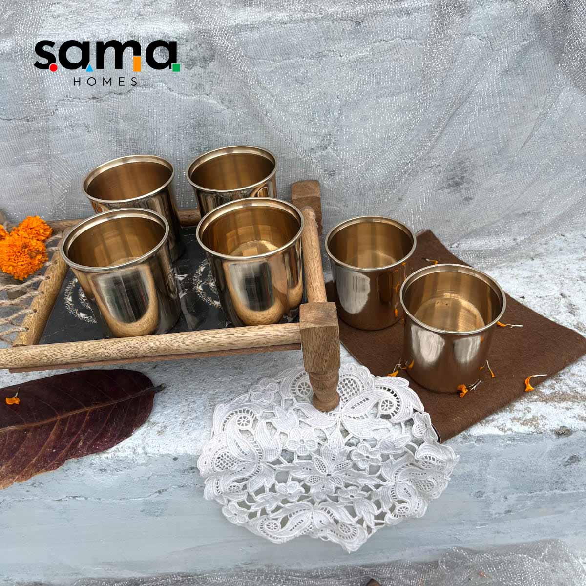 Bronze / Kansa Glasses in Glossy Finish - Sama Homes