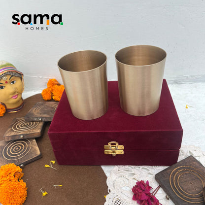 Bronze / Kansa Glasses with Velvet Box - Sama Homes