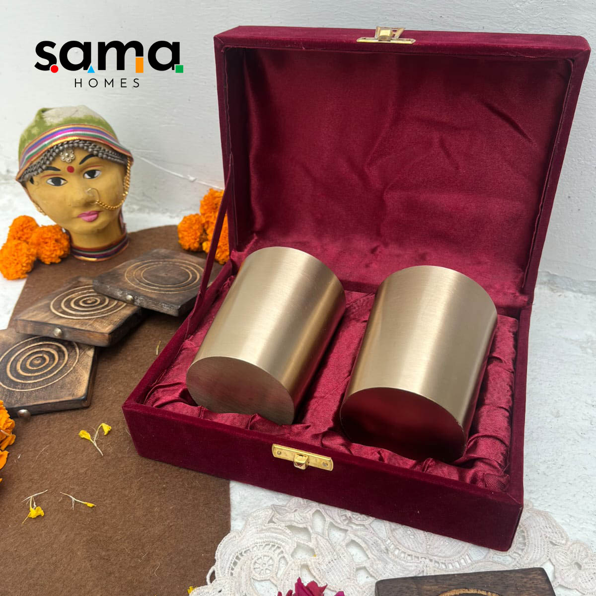 Bronze / Kansa Glasses with Velvet Box - Sama Homes