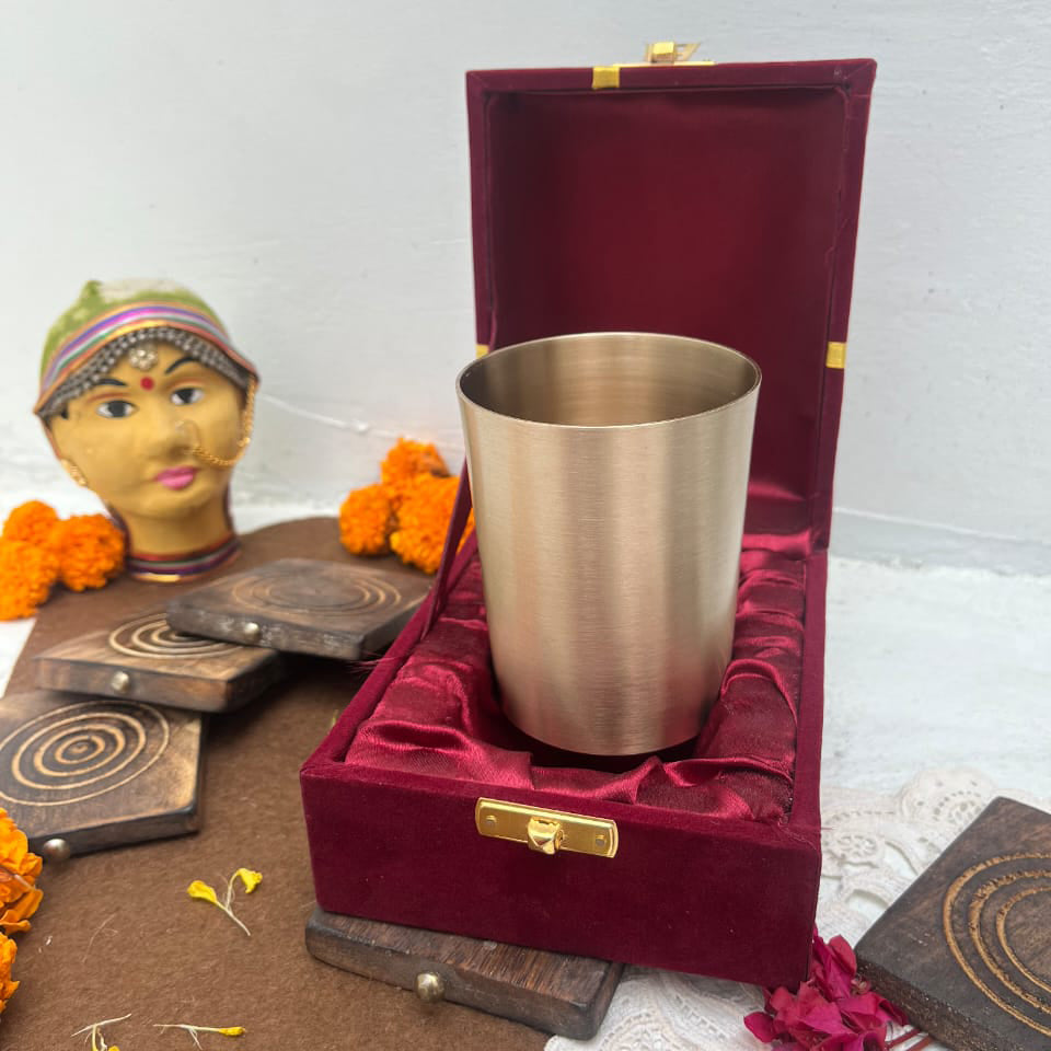 Bronze / Kansa Glasses with Velvet Box - Sama Homes