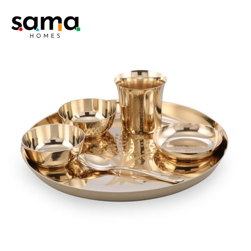 Pure Kansa (Bronze) Engraved Dinner Set – 6-Piece Glossy Thali, Ayurvedic Bell Metal, Handcrafted