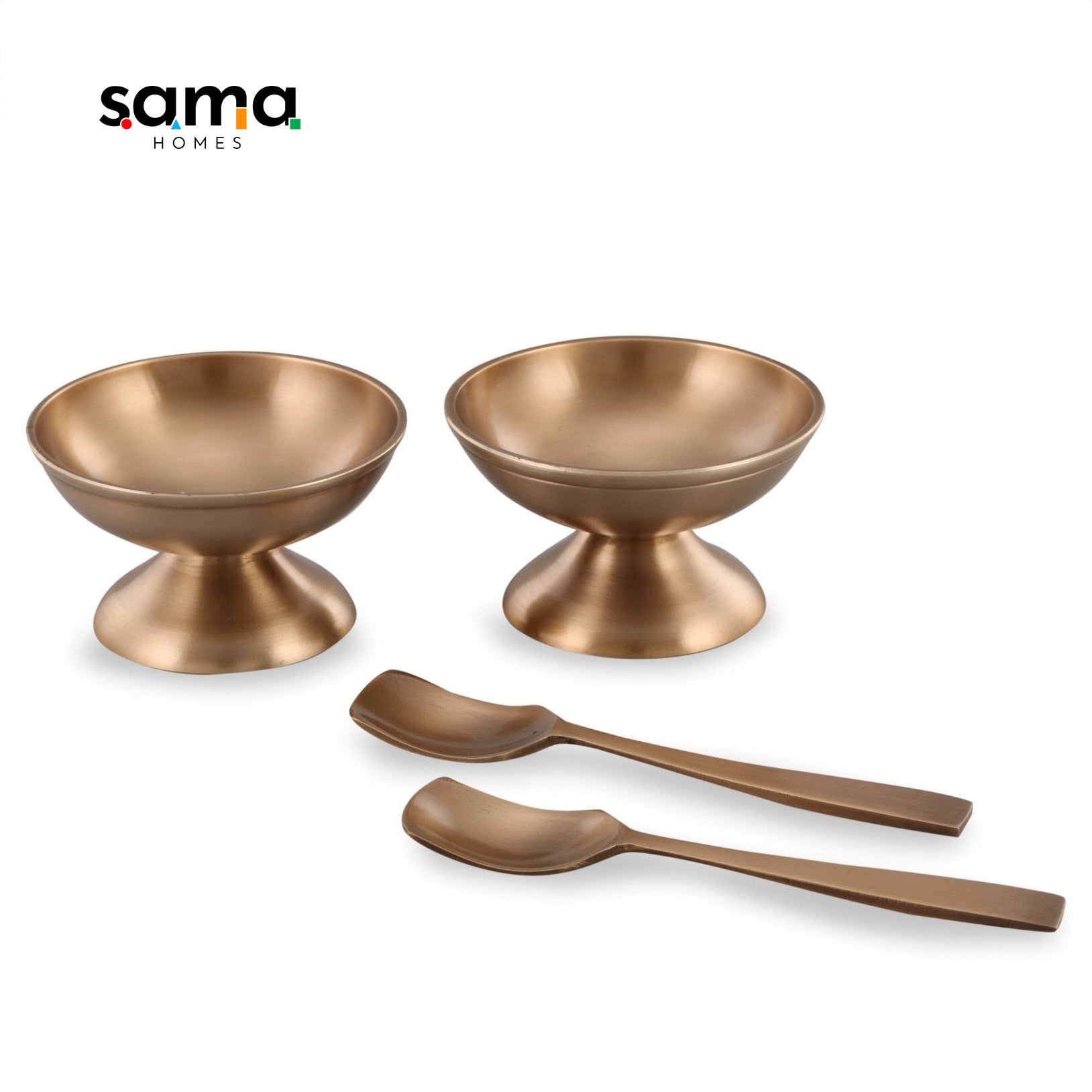Bronze / Kansa Ice Cream Set with Velvet Box ( Set of 2 ) - Sama Homes - Image 2