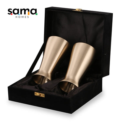 Bronze / Kansa Lassi Glass with Velvet Box ( Set of 2 ) - Sama Homes