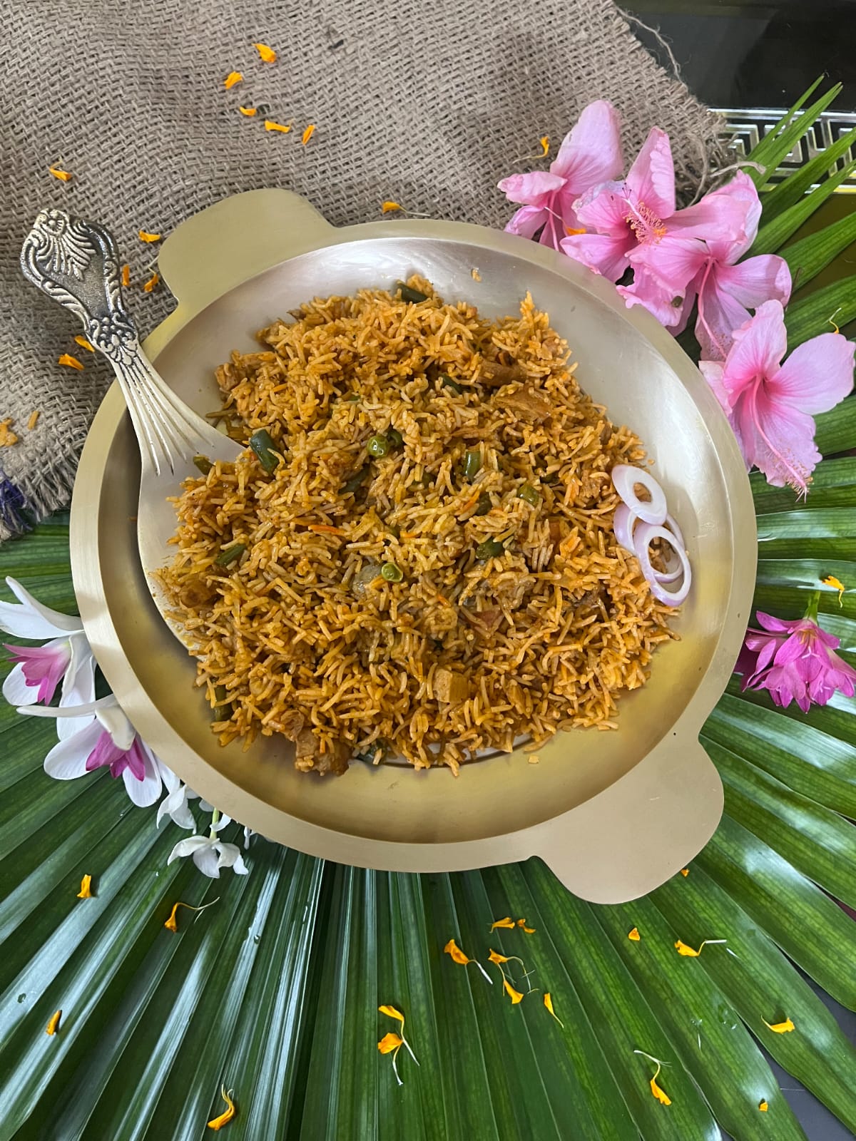 Bronze / Kansa Rice Plate with Rice Serving Spoon - Sama Homes - Image 2