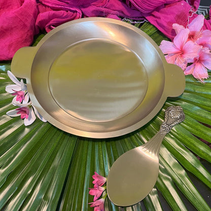 Bronze / Kansa Rice Plate with Rice Serving Spoon - Sama Homes
