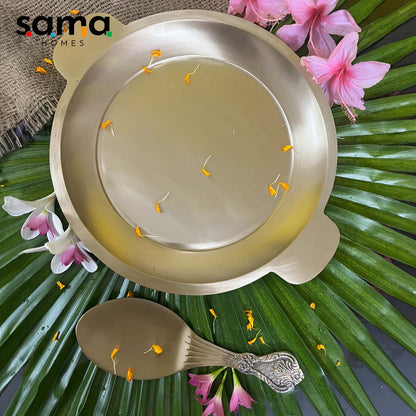 Bronze / Kansa Rice Plate with Rice Serving Spoon - Sama Homes
