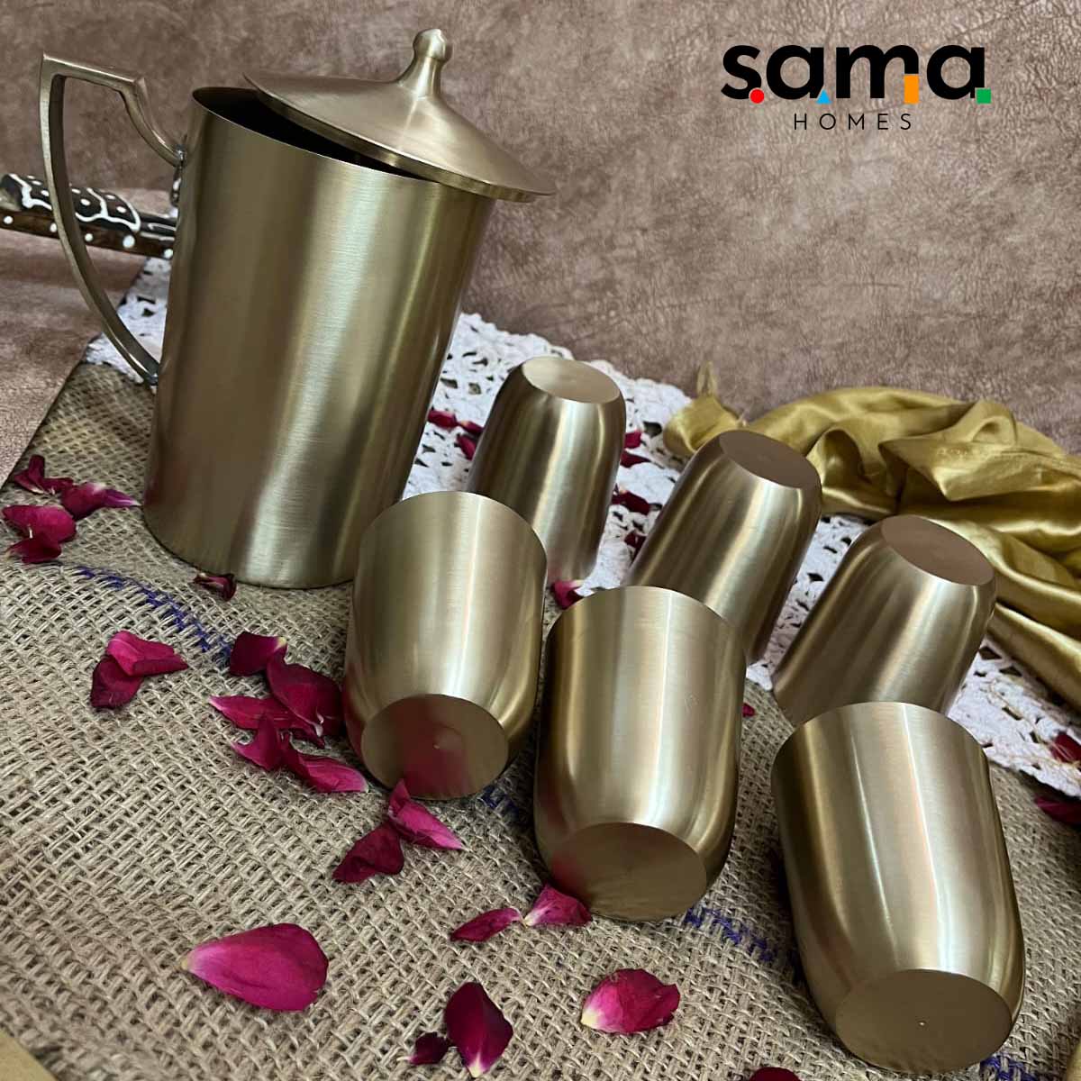 Kansa/Bronze Lemon Set with 6 Glasses & Jug - Sama Homes