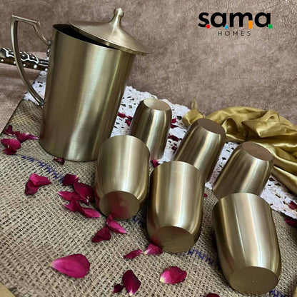 Kansa/Bronze Lemon Set with 6 Glasses & Jug - Sama Homes