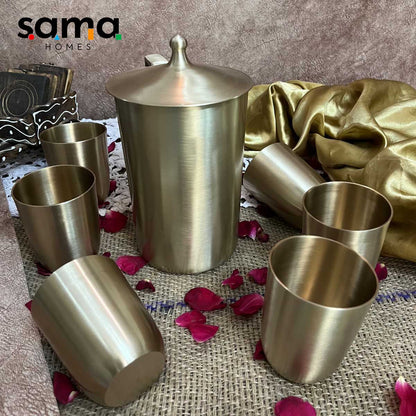 Kansa/Bronze Lemon Set with 6 Glasses & Jug - Sama Homes