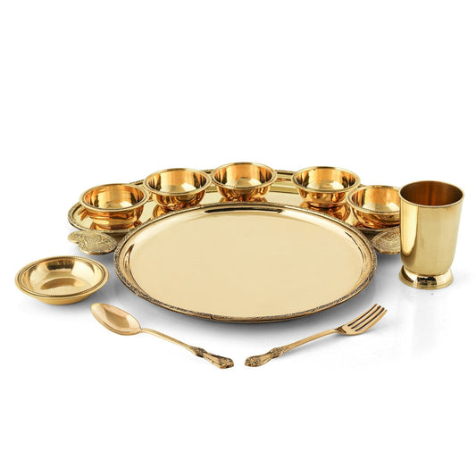 Sama Homes 10-Piece Brass Maharaja Dinner Set for an Authentic Dining Experience - Sama Homes