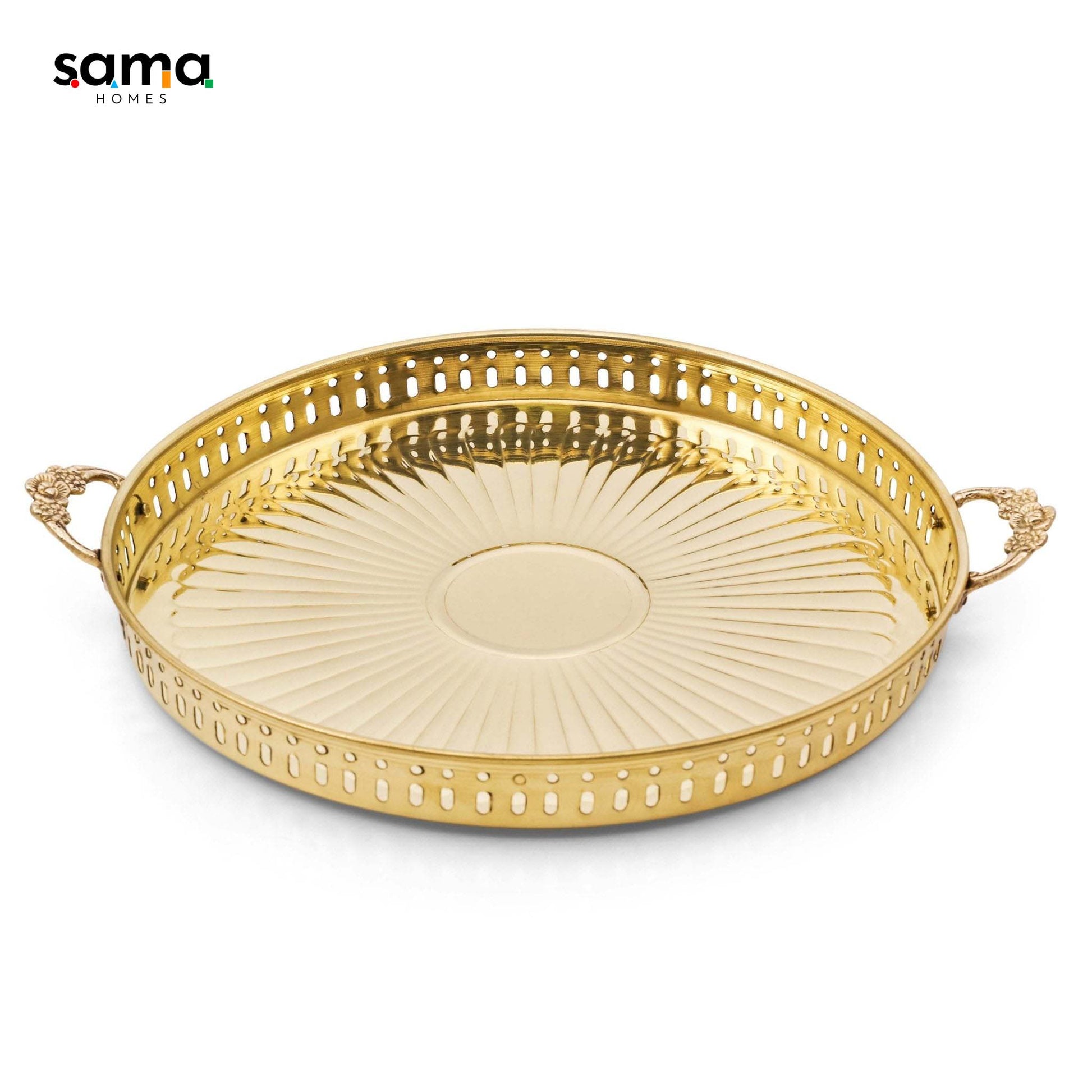 Pooja Thali with Handle [Jaalidar Khomcha] - Sama Homes - Image 2